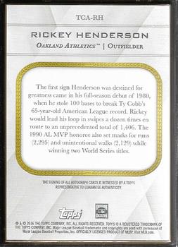 2016 Topps Transcendent Collection - Transcendent Collection Framed Autographs #TCA-RH Rickey Henderson Back