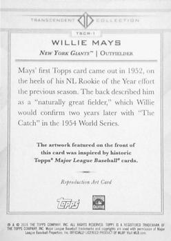 2016 Topps Transcendent Collection - Anniversary Sketch Reproductions #TSCR-1 Willie Mays Back