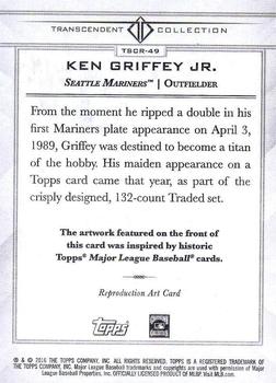 2016 Topps Transcendent Collection - Anniversary Sketch Reproductions #TSCR-49 Ken Griffey Jr. Back