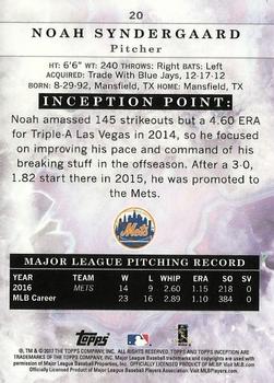 2017 Topps Inception #20 Noah Syndergaard Back