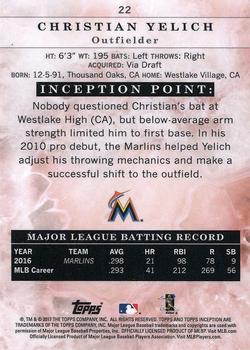 2017 Topps Inception #22 Christian Yelich Back