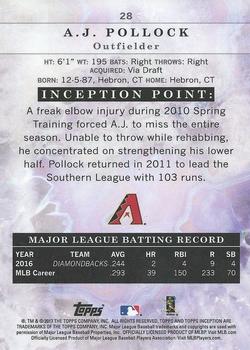 2017 Topps Inception #28 A.J. Pollock Back