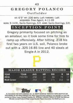 2017 Topps Inception #43 Gregory Polanco Back