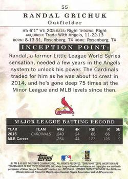 2017 Topps Inception #55 Randal Grichuk Back