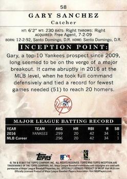 2017 Topps Inception #58 Gary Sanchez Back