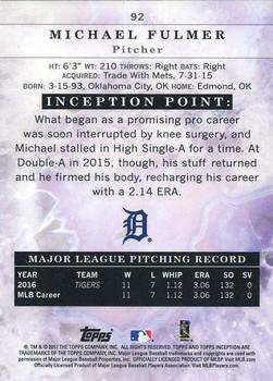2017 Topps Inception #92 Michael Fulmer Back