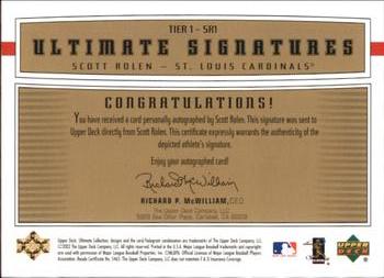 2002 Upper Deck Ultimate Collection - Signatures Tier 1 Gold #SR1 Scott Rolen  Back