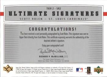 2002 Upper Deck Ultimate Collection - Signatures Tier 2 #SR2 Scott Rolen Back