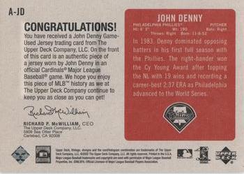 2002 Upper Deck Vintage - Aces Game Jersey #A-JD John Denny  Back