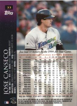 2000 Topps HD #33 Jose Canseco Back
