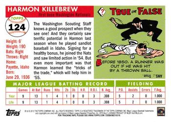 2010 Topps Update - The Cards Your Mom Threw Out (Original Back) #124 Harmon Killebrew Back