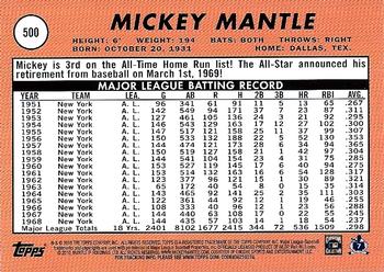 2010 Topps Update - The Cards Your Mom Threw Out (Original Back) #500 Mickey Mantle Back
