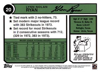 2010 Topps Update - The Cards Your Mom Threw Out (Original Back) #20 Nolan Ryan Back