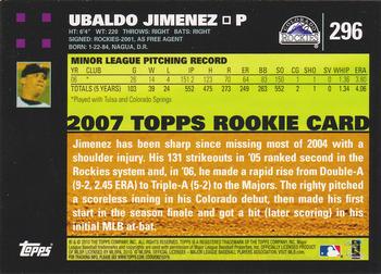 2010 Topps Update - The Cards Your Mom Threw Out (Original Back) #296 Ubaldo Jimenez Back