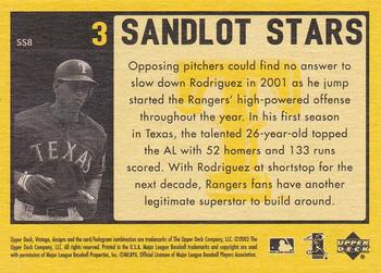 2002 Upper Deck Vintage - Sandlot Stars #SS8 Alex Rodriguez Back