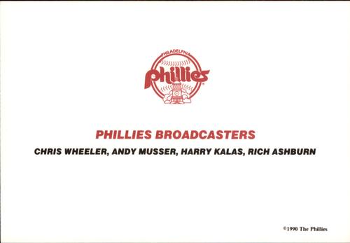 1990 Philadelphia Phillies Photocards #NNO Phillies Broadcasters (Chris Wheeler / Andy Musser / Harry Kalas / Rich Ashburn) Back