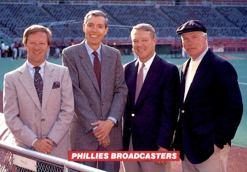1990 Philadelphia Phillies Photocards #NNO Phillies Broadcasters (Chris Wheeler / Andy Musser / Harry Kalas / Rich Ashburn) Front