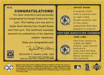 2002 Upper Deck Vintage - Signature Combos #VSEL Dwight Evans / Fred Lynn  Back