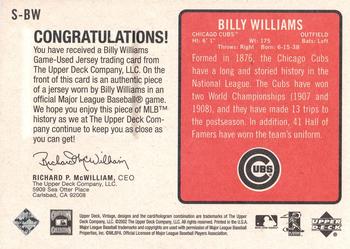 2002 Upper Deck Vintage - Special Collection Game Jersey #S-BW Billy Williams Back