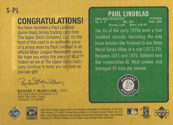 2002 Upper Deck Vintage - Special Collection Game Jersey #S-PL Paul Lindblad Back