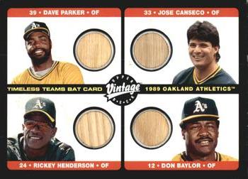 2002 Upper Deck Vintage - Timeless Teams Game Bat Quads #B-OAK Dave Parker / Jose Canseco / Rickey Henderson / Don Baylor Front
