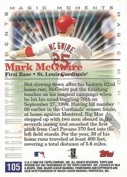 2000 Topps Opening Day #105 Mark McGwire Back