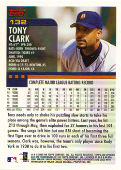 2000 Topps Opening Day #132 Tony Clark Back