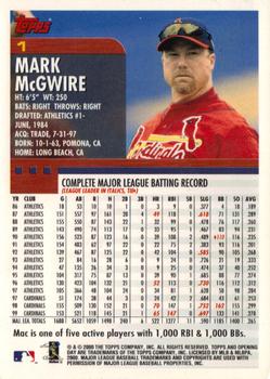 2000 Topps Opening Day #1 Mark McGwire Back