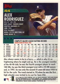 2000 Topps Opening Day #44 Alex Rodriguez Back
