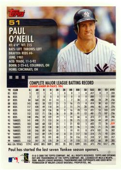 2000 Topps Opening Day #51 Paul O'Neill Back