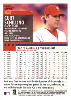 2000 Topps Opening Day #53 Curt Schilling Back