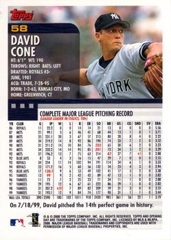 2000 Topps Opening Day #58 David Cone Back