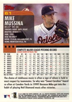2000 Topps Opening Day #61 Mike Mussina Back
