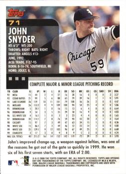 2000 Topps Opening Day #71 John Snyder Back