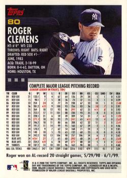 2000 Topps Opening Day #80 Roger Clemens Back