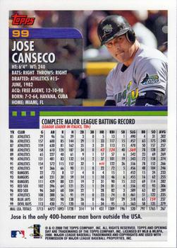 2000 Topps Opening Day #99 Jose Canseco Back