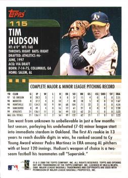 2000 Topps Opening Day #115 Tim Hudson Back