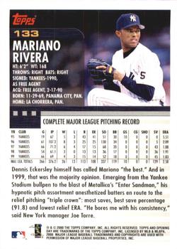 2000 Topps Opening Day #133 Mariano Rivera Back