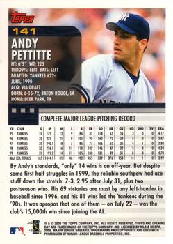 2000 Topps Opening Day #141 Andy Pettitte Back