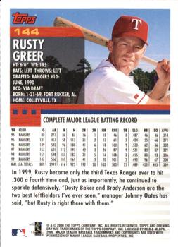 2000 Topps Opening Day #144 Rusty Greer Back