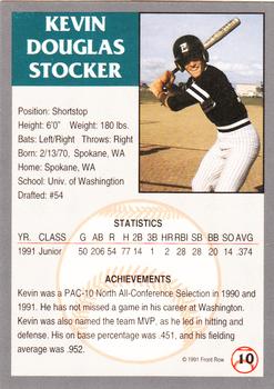 1991 Front Row Draft Picks #10 Kevin Stocker Back