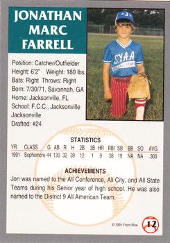 1991 Front Row Draft Picks #12 Jon Farrell Back