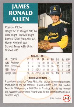1991 Front Row Draft Picks #13 Ronnie Allen Back