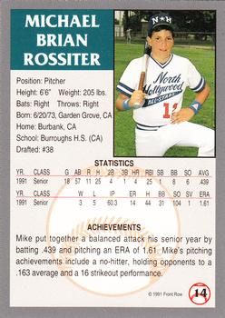 1991 Front Row Draft Picks #14 Mike Rossiter Back