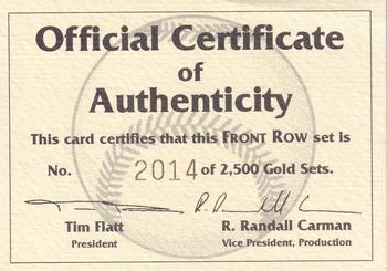 1991 Front Row Draft Picks #NNO Certificate of Authenticity Gold Sets / Checklist 1-50 CL Front