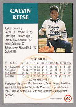 1991 Front Row Draft Picks #23 Calvin Reese Back