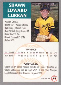 1991 Front Row Draft Picks #27 Shawn Curran Back