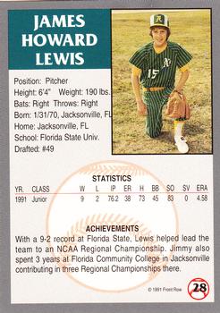 1991 Front Row Draft Picks #28 Jimmy Lewis Back