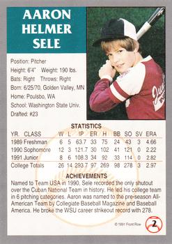1991 Front Row Draft Picks #2 Aaron Sele Back