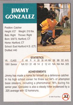 1991 Front Row Draft Picks #32 Jimmy Gonzalez Back
